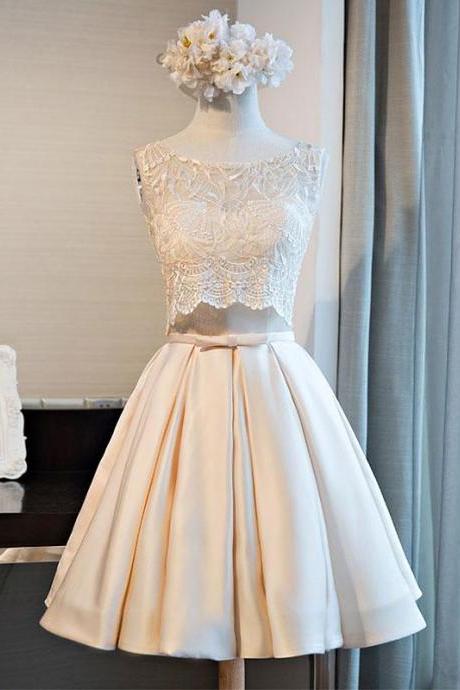 Elegant Sweetheart lace two pieces Satin Homecoming Dress, Beautiful Short Dress, Banquet Party Dress