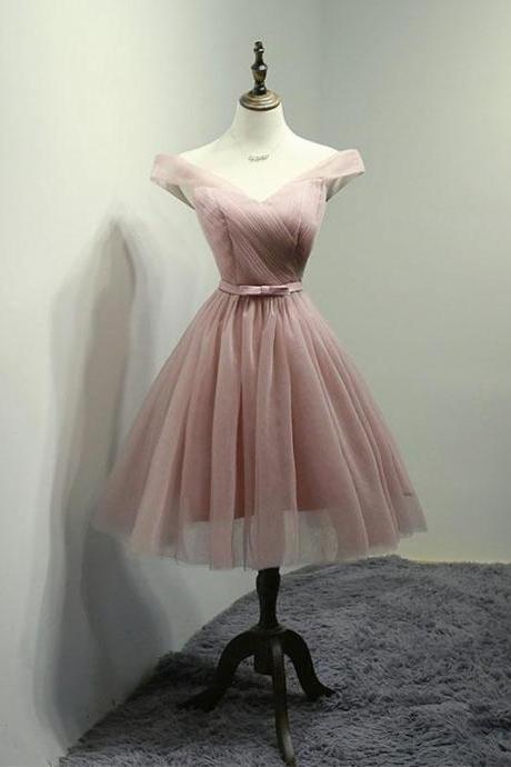 Elegant Sweetheart Simple V Neck Tulle Off Shoulder Homecoming Dress, Beautiful Short Dress, Banquet Party Dress