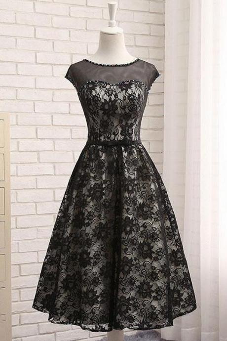 Elegant Sweetheart lace tea length Homecoming Dress, Beautiful Short Dress, Banquet Party Dress