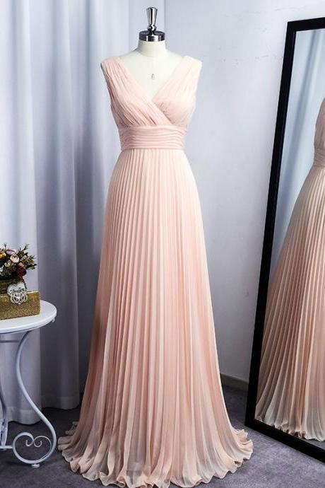 Elegant Chiffon V-neck Floor-length Sleeveless Evening Dress ,formal Party Dress,prom Dress