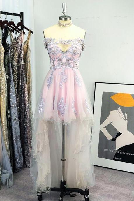 Elegant A-line Off The Shoulder Sleeveless-tulle-applique Evening Dress ,formal Party Dress,prom Dress