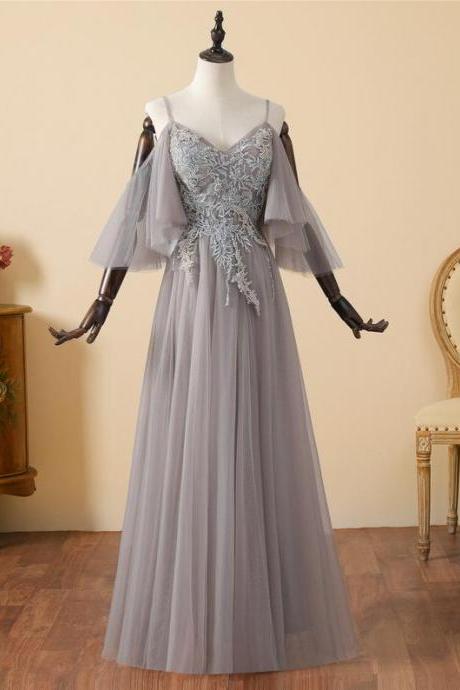 Elegant Straps Off Shoulder Tulle Applique Evening Dress ,formal Party Dress,prom Dress