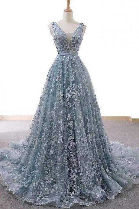 Elegant Sweetheart A-line Appliqued Lace Tulle Evening Dress ,formal Party Dress,prom Dress