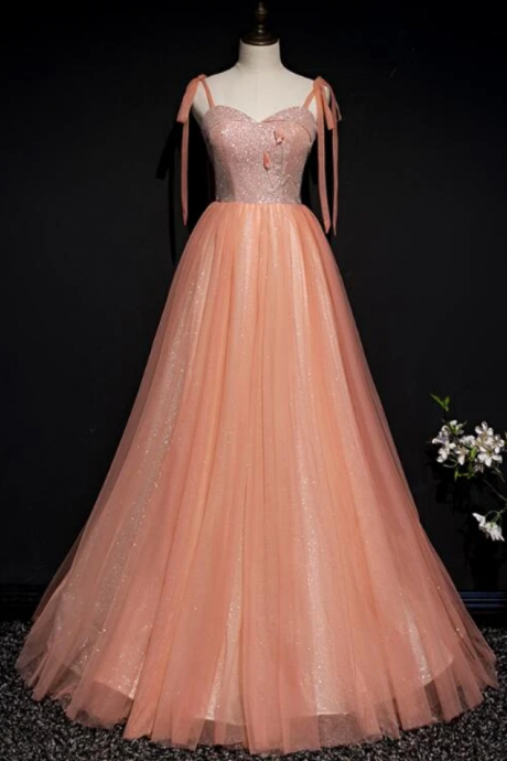 Elegant Sweetheart A-line Sparkle Straps Tulle Evening Dress ,formal Party Dress,prom Long Dress