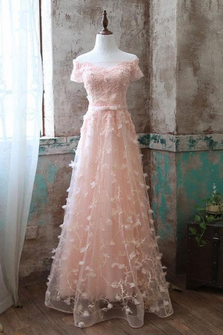Elegant Lace Off-the-shoulder Tulle Formal Prom Dress, Beautiful Long Prom Dress, Banquet Party Dress