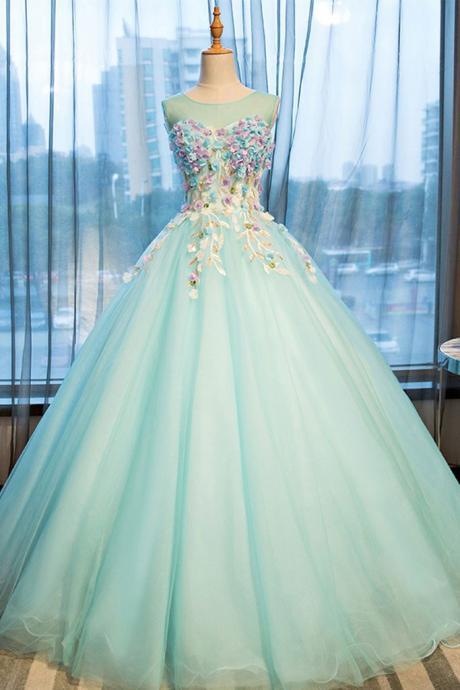 Elegant Tulle Appliques A Line Formal Prom Dress, Beautiful Long Prom Dress, Banquet Party Dress