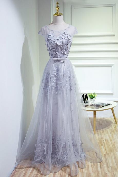 Elegant Tulle Lace Appliques A Line Formal Prom Dress, Beautiful Long Prom Dress, Banquet Party Dress