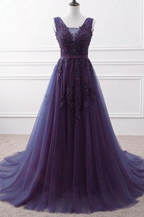Elegant Beautiful Tulle V-neckline Formal Prom Dress, Beautiful Long Prom Dress, Banquet Party Dress