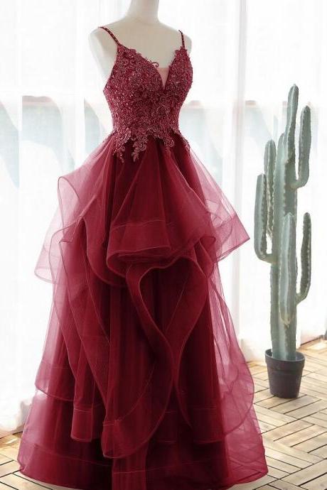 Elegant Backless Lace Appliques Tulle Formal Prom Dress, Beautiful Long Prom Dress, Banquet Party Dress
