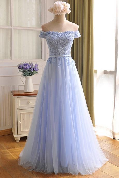 Elegant Off Shoulder Tulle Formal Prom Dress, Beautiful Long Prom Dress, Banquet Party Dress