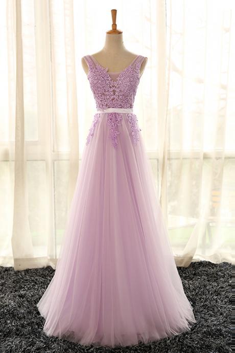 Elegant A-line Tulle Backless Formal Prom Dress, Beautiful Long Prom Dress, Banquet Party Dress