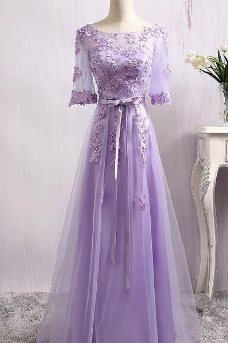 Elegant A-line Shor Sleeves Tulle Formal Prom Dress, Beautiful Long Prom Dress, Banquet Party Dress