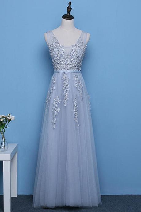 Elegant A-line Sleeveless Lace Appliqués Formal Prom Dress, Beautiful Long Prom Dress, Banquet Party Dress