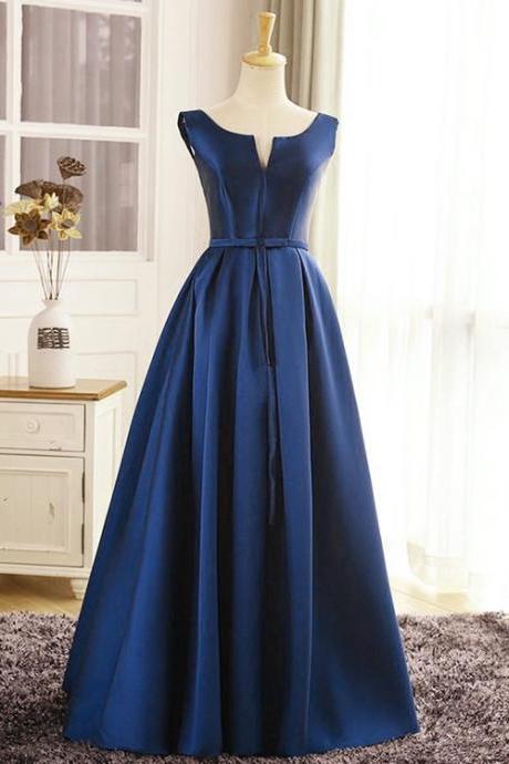 Elegant A-line Sleeveless Satin Formal Prom Dress, Beautiful Long Prom Dress, Banquet Party Dress