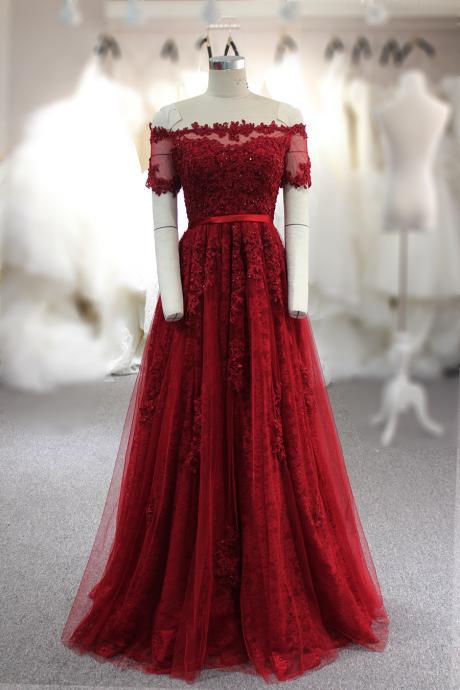 Elegant Lace Off The Shoulder Tulle Formal Prom Dress, Beautiful Long Prom Dress, Banquet Party Dress
