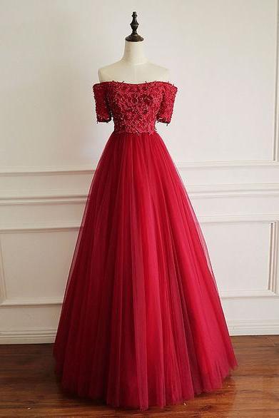 Elegant Sweetheart Off Shoulder Tulle Formal Prom Dress, Beautiful Prom Long Dress, Banquet Party Dress