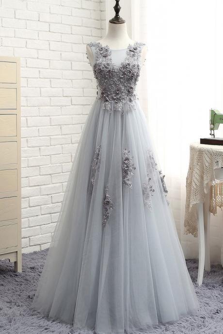 Elegant Sweetheart A-line Tulle V-neckline Formal Prom Dress, Beautiful Long Prom Dress, Banquet Party Dress