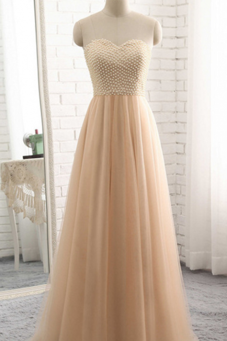 Elegant Sweetheart A-line Beaded Tulle Formal Prom Dress, Beautiful Long Prom Dress, Banquet Party Dress