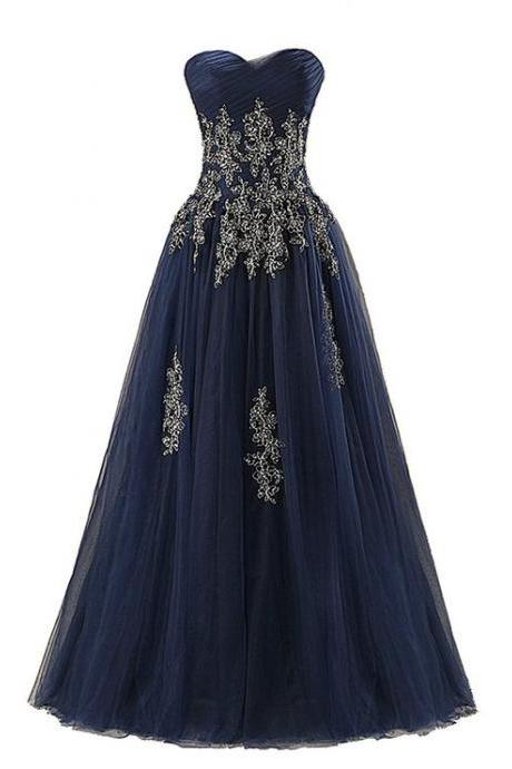 Elegant Sweetheart A-line Tulle Lace Appliqués And Lace-up Back Formal Prom Dress, Beautiful Long Prom Dress, Banquet Party Dress