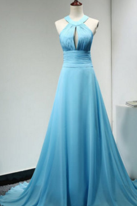 Prom Dresses,light Blue Handmade Chiffon Cross Back Junior Prom Dress, Party Dress, Formal Dress