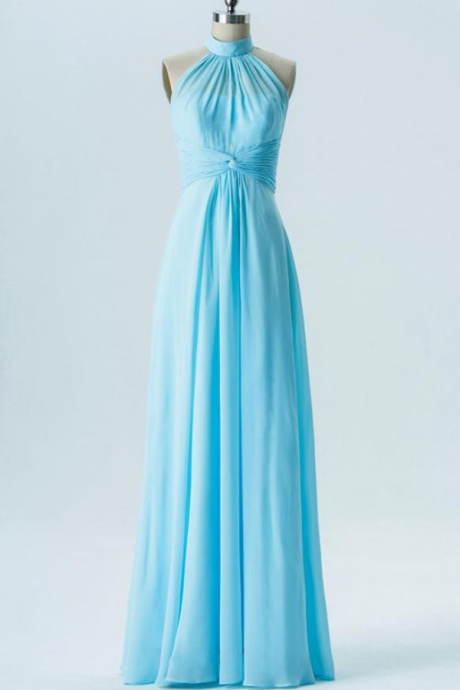 Prom Dresses,blue Halter Floor Length Dress, Open Back Simple Bridesmaid Dress, Date Long Dress