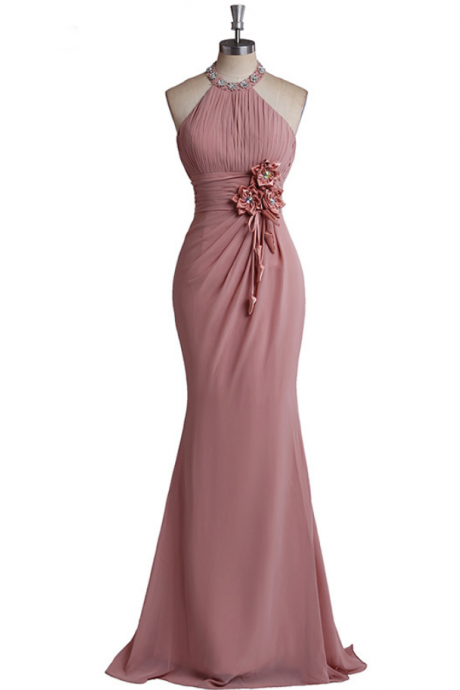 Prom Dresses,chiffon Mermaid Long Prom Dresses With Floral Applique Evening Dresses,formal Occasion Dresses