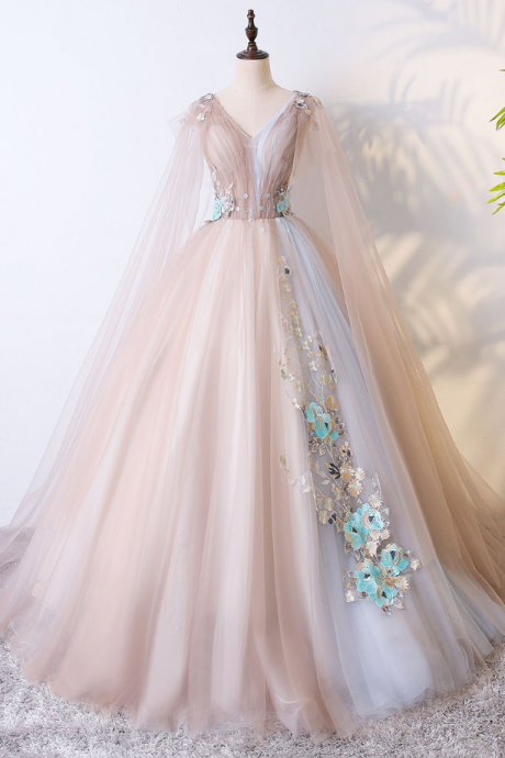 Prom Dresses,high-end Bar Mitzvah Dress Sarong V-neck, Champagne Tulle Long Prom Dress, Elegant Evening Formal Dress
