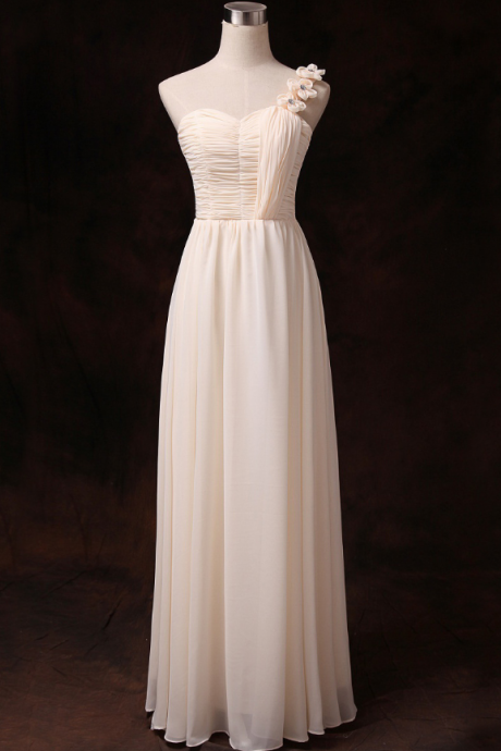 Prom Dresses,one-shoulder Bridesmaid Dress, Champagne Chiffon Long Dress