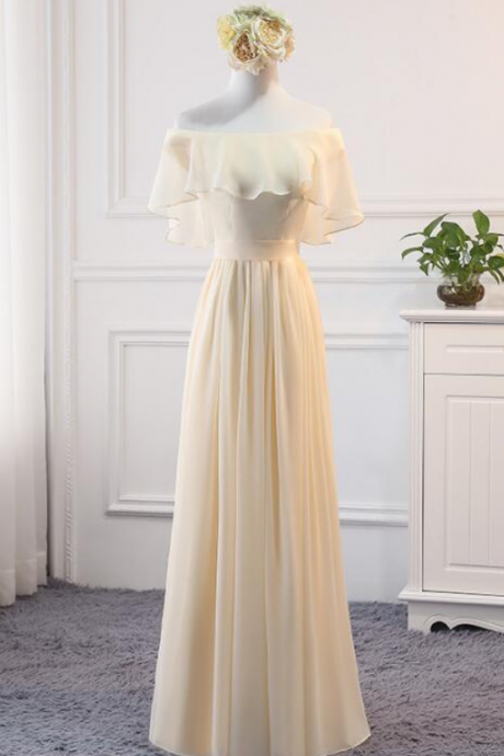 Prom Dresses,bridesmaid Dress, Light Champagne Chiffon Strapless Long Dress