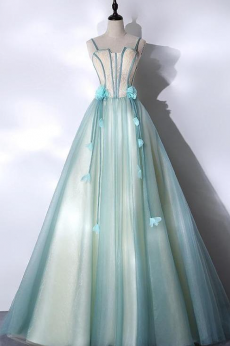 Prom Dresses,mint Green And Champagne Long Tulle With Lace Sweet Dresses, Beautiful Party Dresses, Bar Mitzvah Dresses