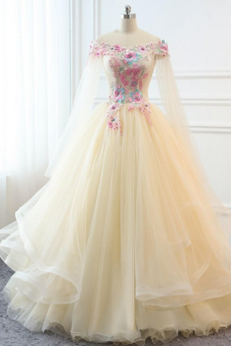 Prom Dresses,applique Masquerade Dress, Women&amp;#039;s Champagne Prom Dress, Memorial Day Long Dress