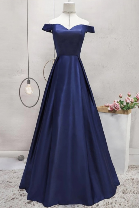 Prom Dresses,prom Blue Satin Long Prom Dress, Strapless Blue Evening Gown