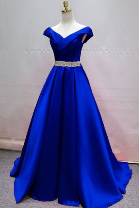 Prom Dresses,stage Event Dresses, Company Live Celebration Dresses, A-line Blue Long Prom Dresses Evening Dresses