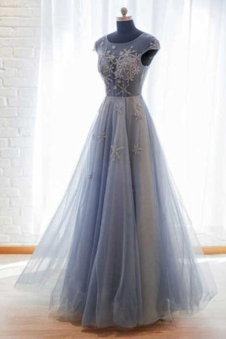 Prom Dresses,blue Tulle Long Dress, Ladies Formal Dress