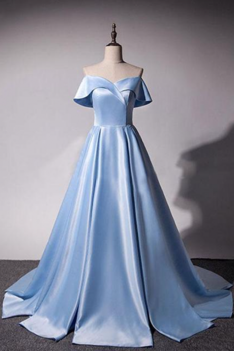 Prom Dresses,blue V-neck Satin Long Prom Dress, Dinner Party Dress