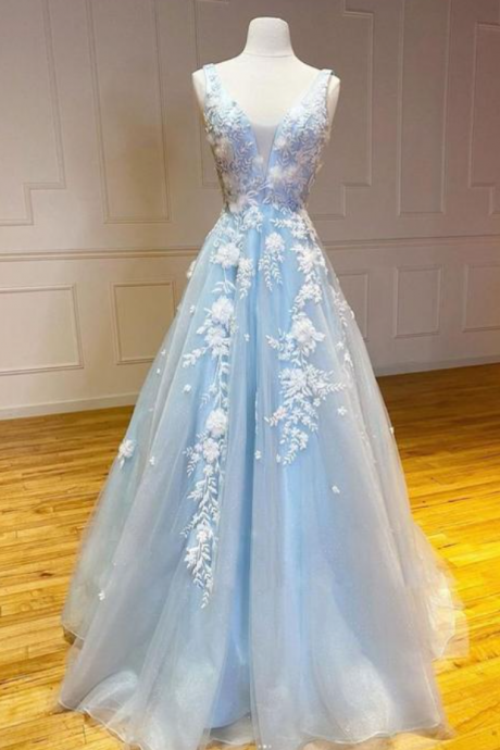 Prom Dresses,lace Applique Blue Sarong, Sleeveless Dinner Dress, Graduation Dress