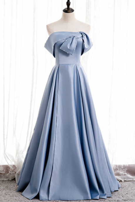 Prom Dresses,wearing Blue Satin Long Dress Really Happy Dignified Dinner Dress