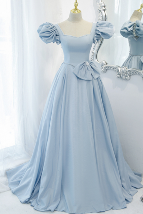 Prom Dresses,haute Couture Ball Blue Satin Long Dress Music Cocktail Dress