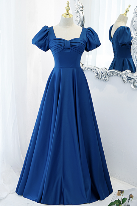 Prom Dresses,stately Generous Blue Satin Princess Party Dress Long A-line Prom Dress Blue Evening Dress