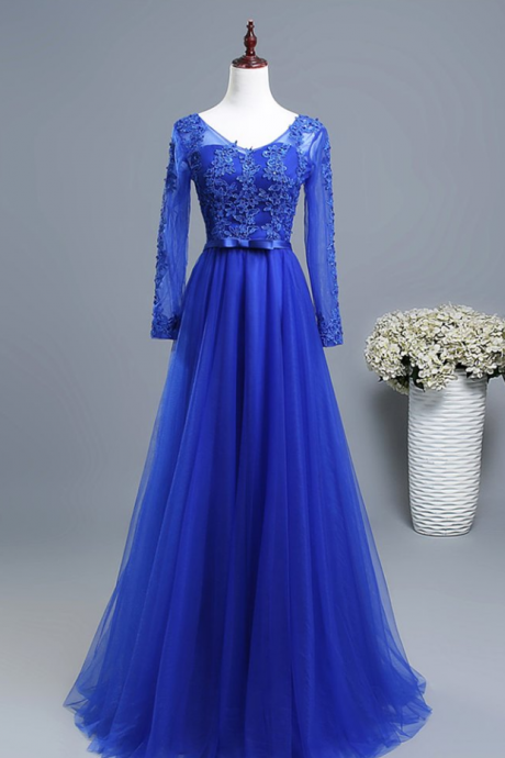 Prom Dresses,royal Blue Lace Dress Customize A Line Long Dress Sweet Prom Dress