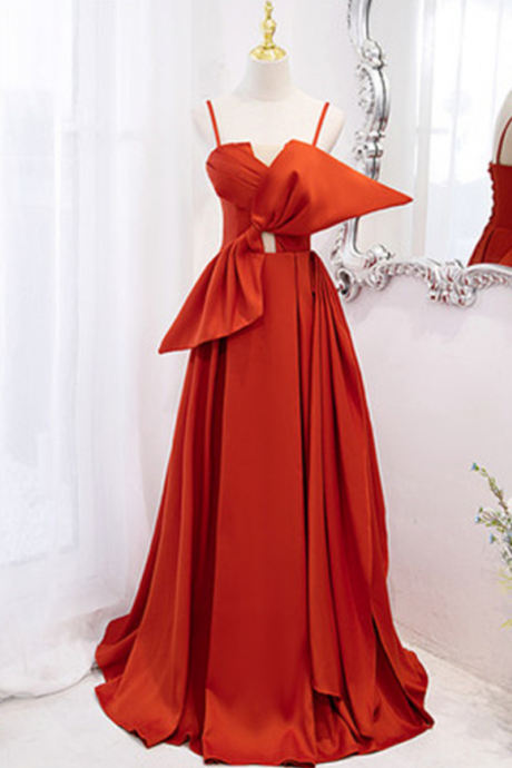 Prom Dresses,orange Strapless Floor Length Prom Dress With A Large Bow Of Exquisite Workmanship, A Stately And Gentle Party Dress