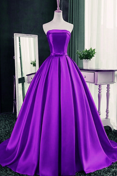 Prom Dresses,glam Purple Floor Length Satin Long Junior Prom Dress, Purple Formal Dress