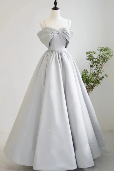 Prom Dresses,light Silver Gray Princess Style Satin Long Strapless Party Dress