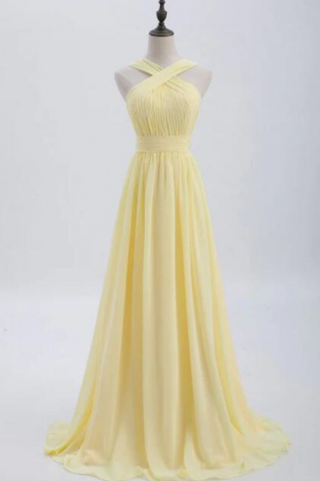 Prom Dresses,a-line Version Of The Yellow Chiffon Long Bridesmaid Dresses
