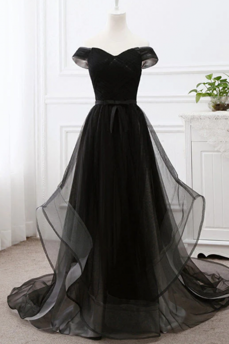 Prom Dresses,black Tulle Long Prom Dress Black Evening Dresses
