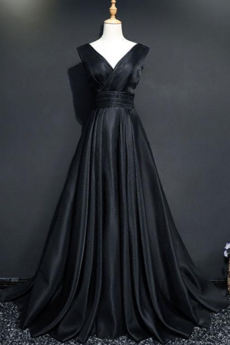 Prom Dresses,the Dignified Atmosphere Black V-neck Long Dress Dinner Dress Stage Dress