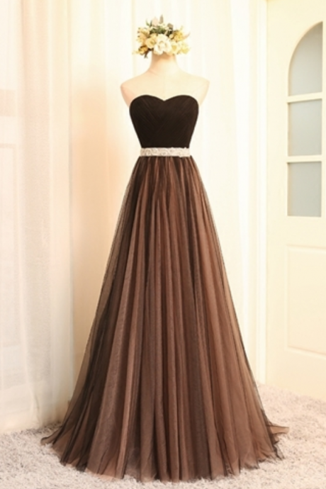 Prom Dresses,sweetheart Neck Strapless Tulle Long Dress Guest Dress Youth Graduation Dress