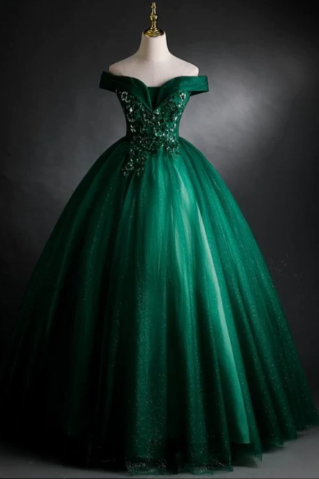 Prom Dresses,fairy Tale Princess Version Of The Dark Green Sweetheart Strapless Dress With Lace Applique Green Prom Dress
