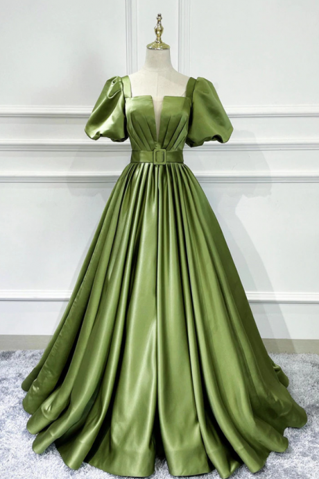 Prom Dresses,graceful And Gorgeous Green Satin Long Prom Dress Green Satin Evening Dress