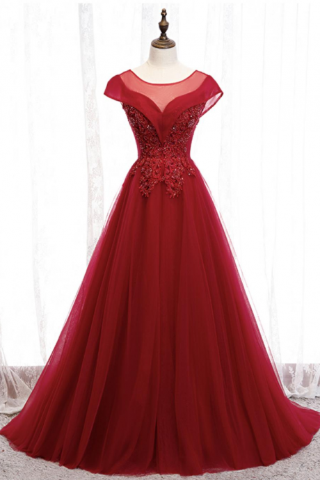 Prom Dresses,red Tulle Beaded Long Prom Dress A-line Evening Dress At Home How To Wear Can Be Outside Must Wear Beautiful